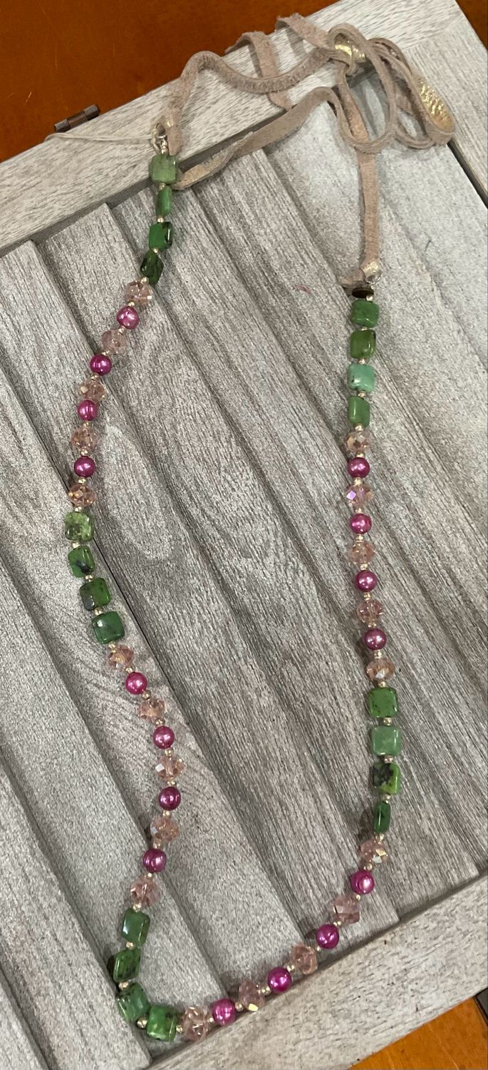 A Rare Bird Pink &amp; Green Stone Necklace