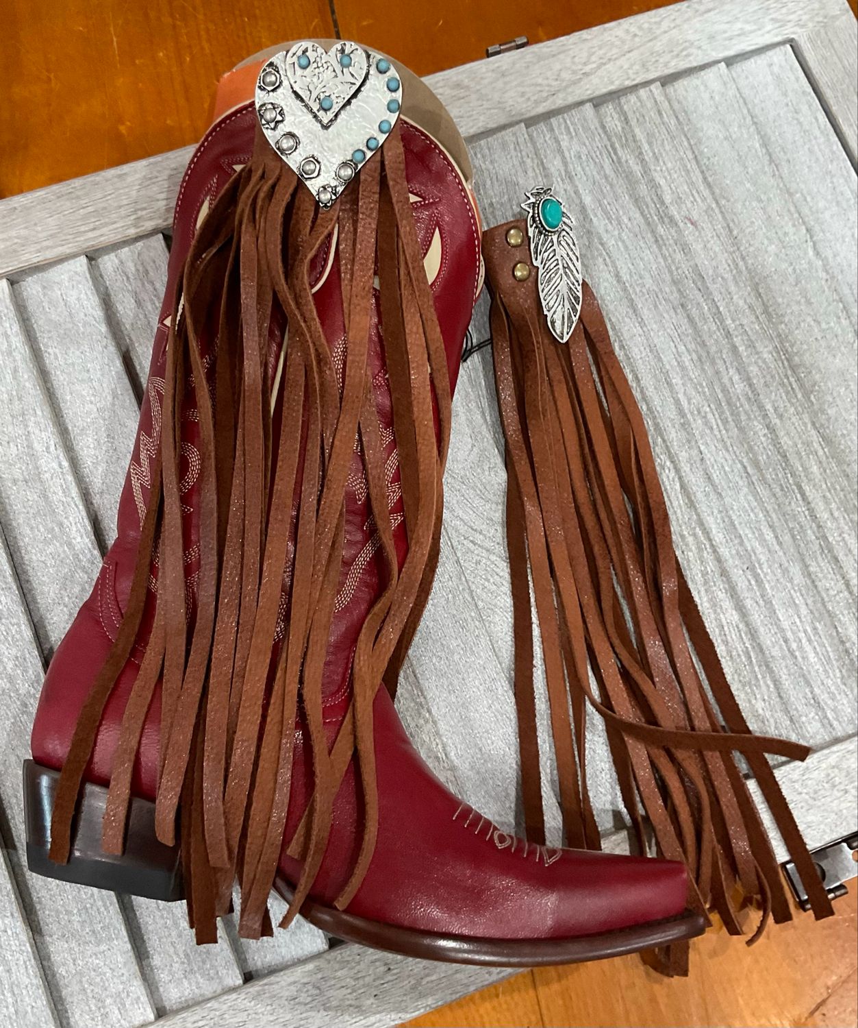A Rare Bird Leather Fringe Boot Snaps 