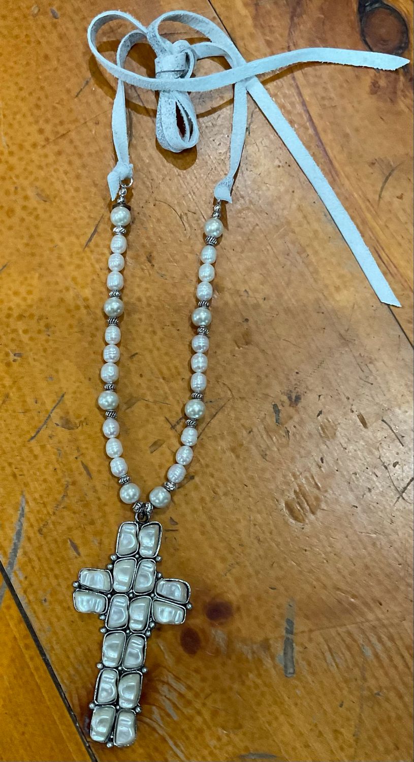 A Rare Bird Pearl Cross Necklace