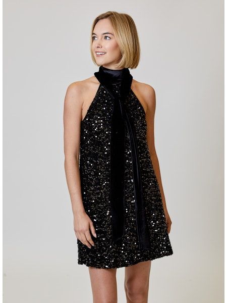 Design History ONS0112001 Halter Dress-BK Sequins
