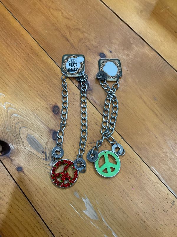 Art by Amy Red/Green Christmas Peace Sign Necklace