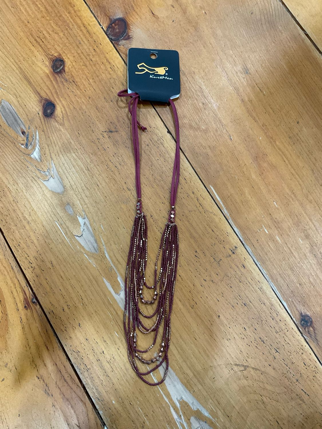 KurtMen 170-N-753 Beaded Multi Strand Necklace-Burgundy