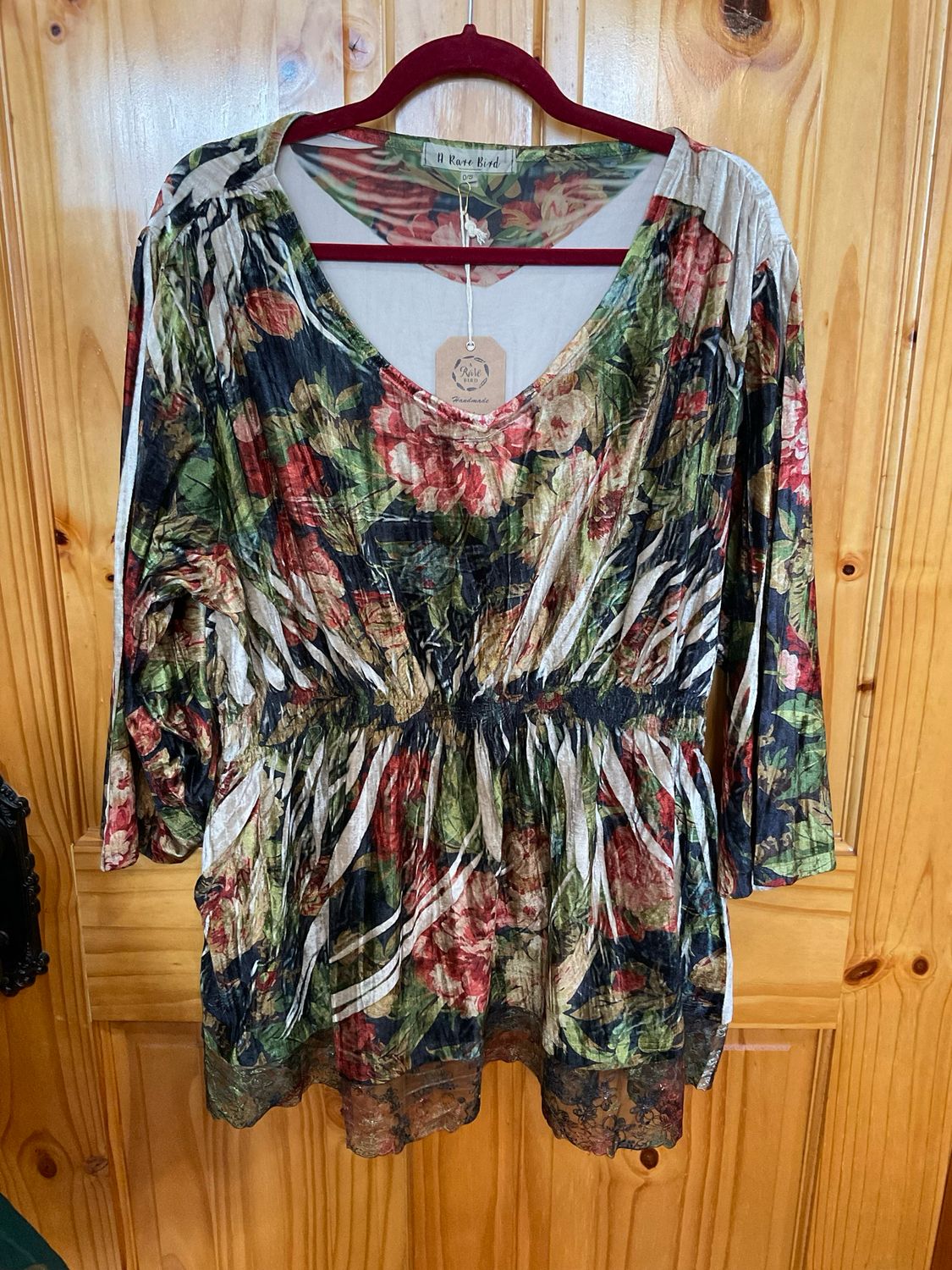 A Rare Bird Crushed Velvet Floral Top-OversizedO/S
