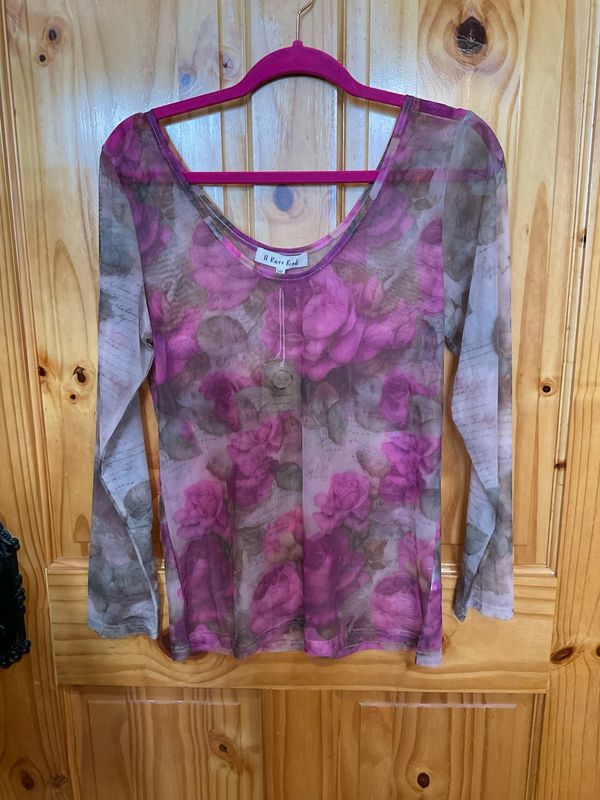 A Rare Bird Rose Mesh LS Top