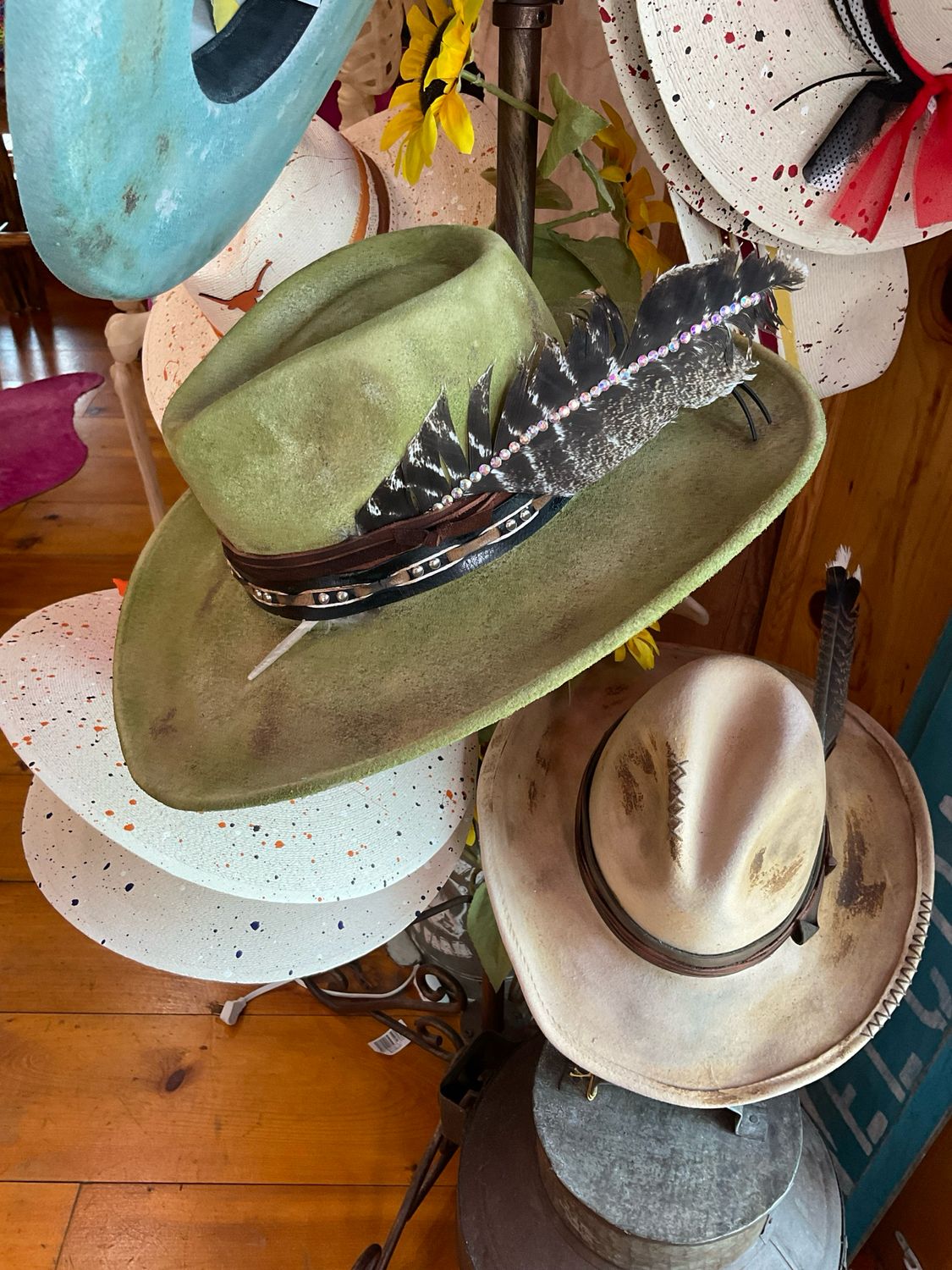 A Rare Bird Spirit Feather Olive Felt Hat-Adjustable One Size