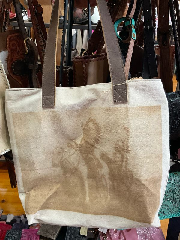 Leather &amp; Lace Tote W/ Indian On Horse Small