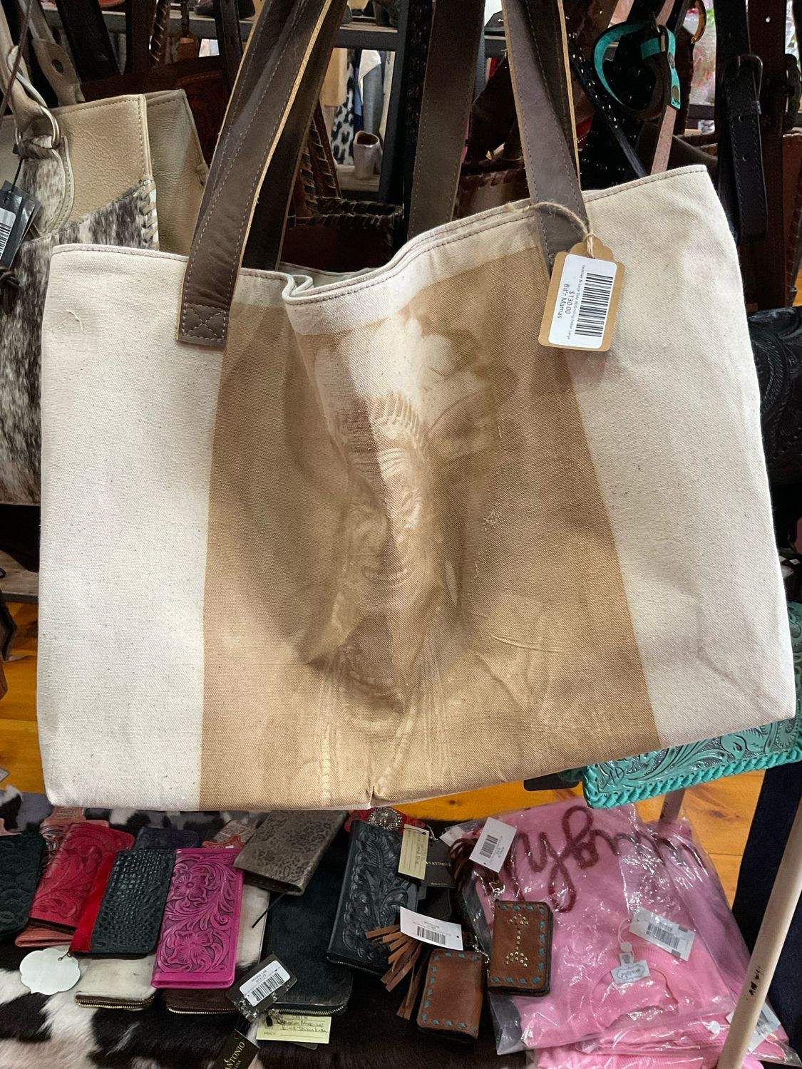 Leather &amp; Lace Tote W/Smiling Indian Large