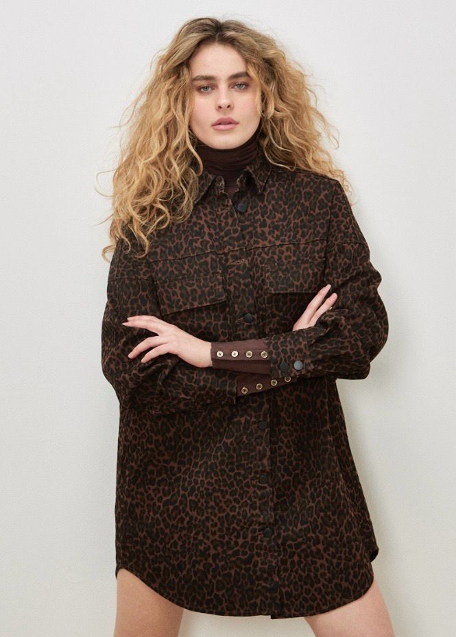 Apricot X124657 Leopard Denim Shacket Dress