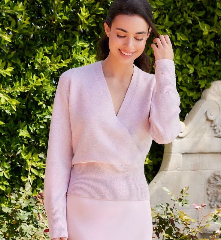 Karen Kane 4L89195 Sequin Wrap Sweater-Pink