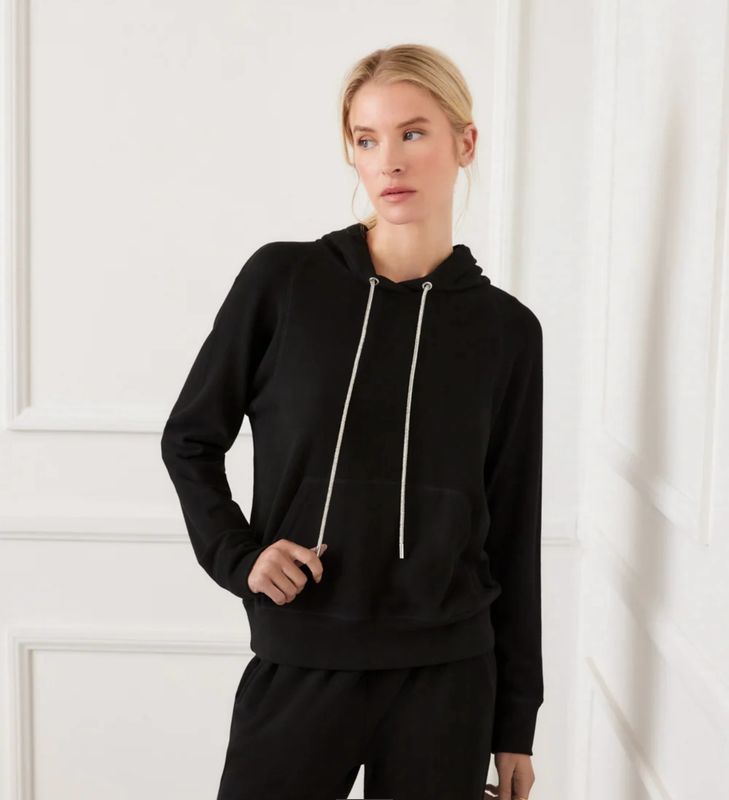 Karen Kane 4L50900 Rhinestone Drawstring Hoodie-BK