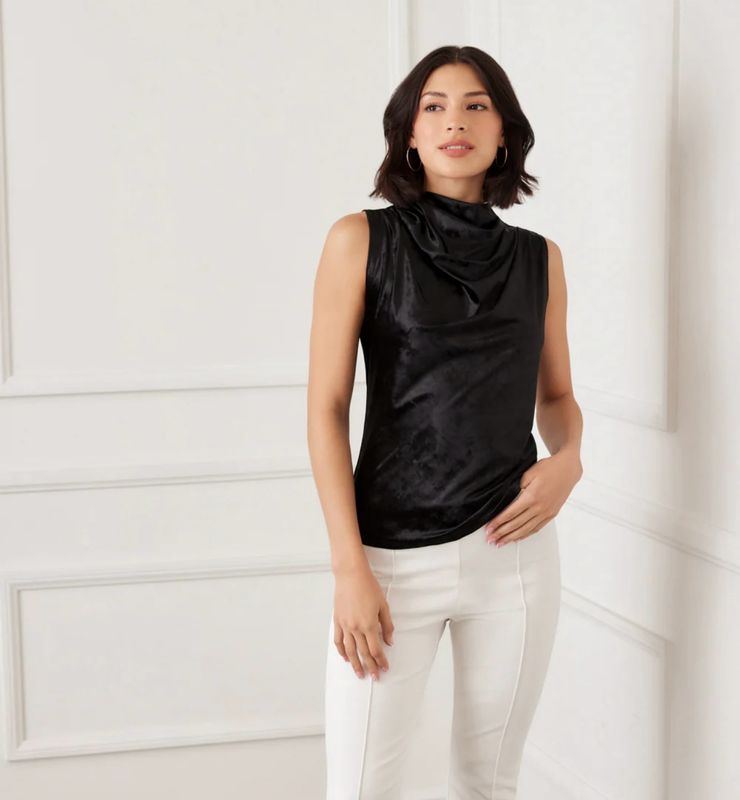 Karen Kane 4L41901 CrushedVelvet DrapeFront Top-BK