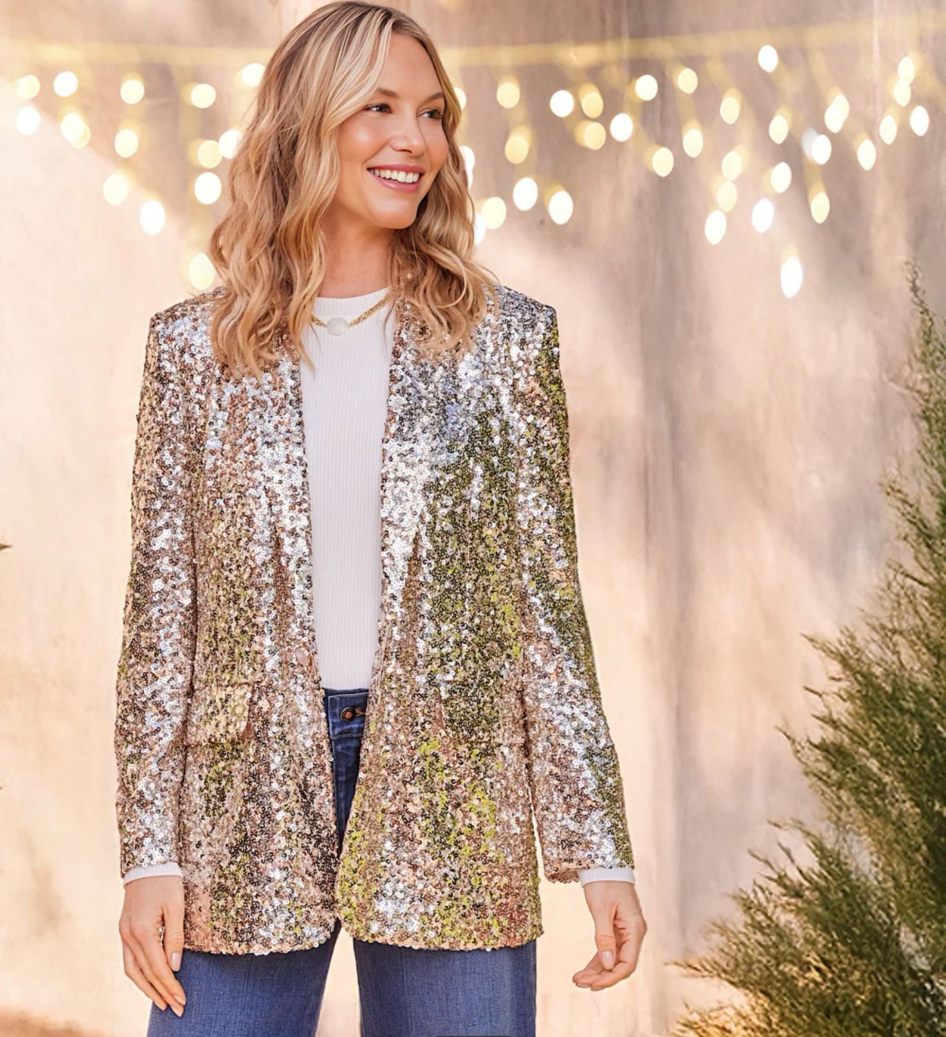 Karen Kane 4L41301 Sequin Blazer-Champagne