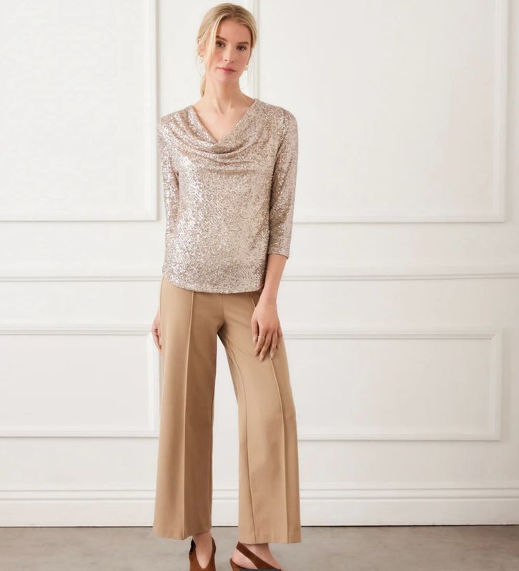 Karen Kane 4L16009 Cropped Pintuck Wide Leg-Camel