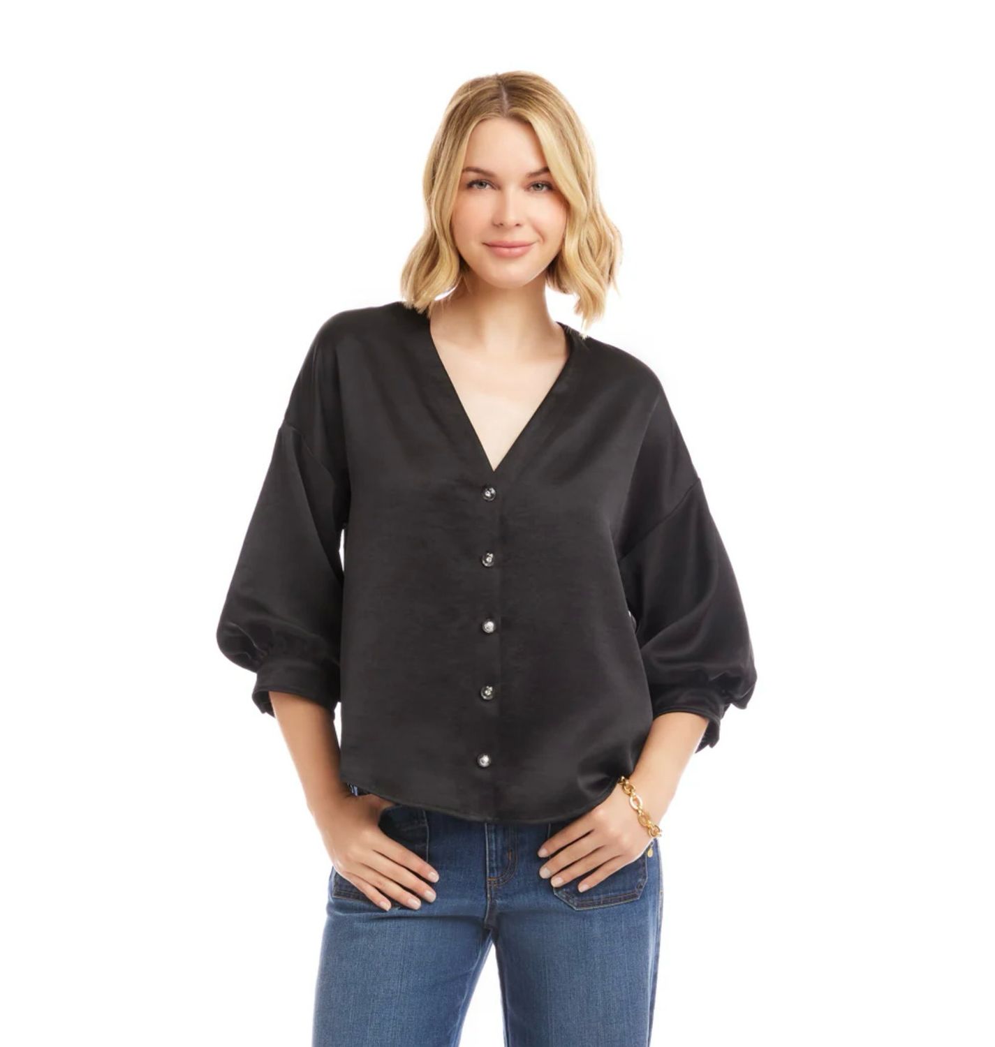 Karen Kane 4L11819 Lantern Sleeve Top-Black