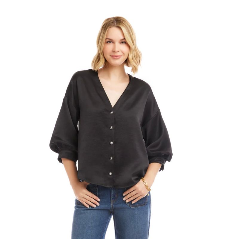 Karen Kane 4L11819 Lantern Sleeve Top-Black