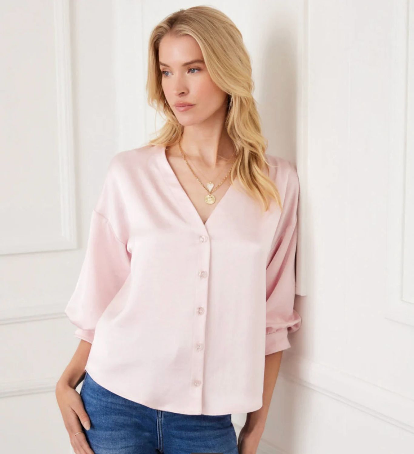 Karen Kane 4L11819 Lantern Sleeve Top-Pink