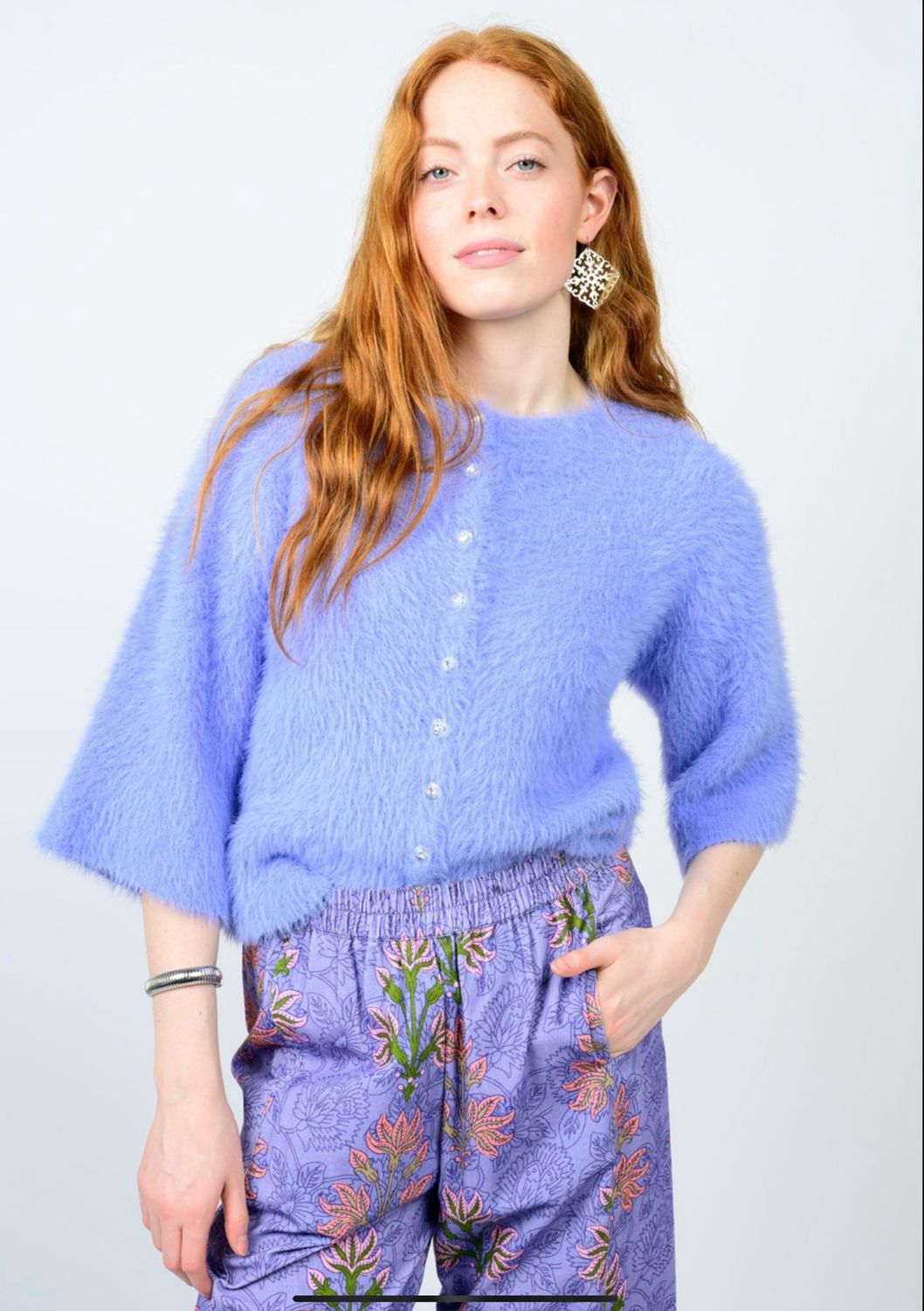 Ivy Jane 930060 Fuzzy Wuzzy Cardigan-Periwinkle