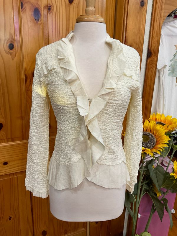 KLd. Signature KD45396 Textured Ruffle Cardigan-OW
