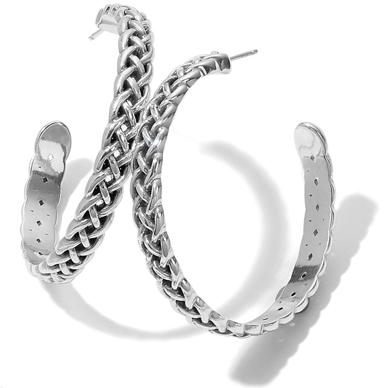 Brighton JA7050 Interlok Braid Large Hoop Earrings-Silver