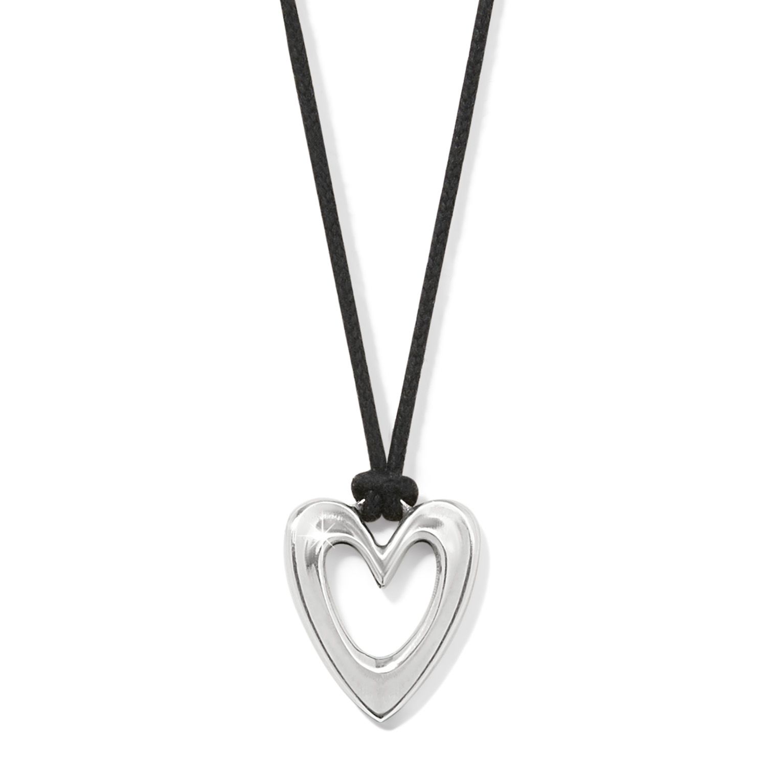 Brighton JM7698 Cascade Open Heart Cord Necklace-Silver/Black