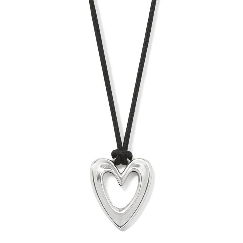 Brighton JM7698 Cascade Open Heart Cord Necklace-Silver/Black