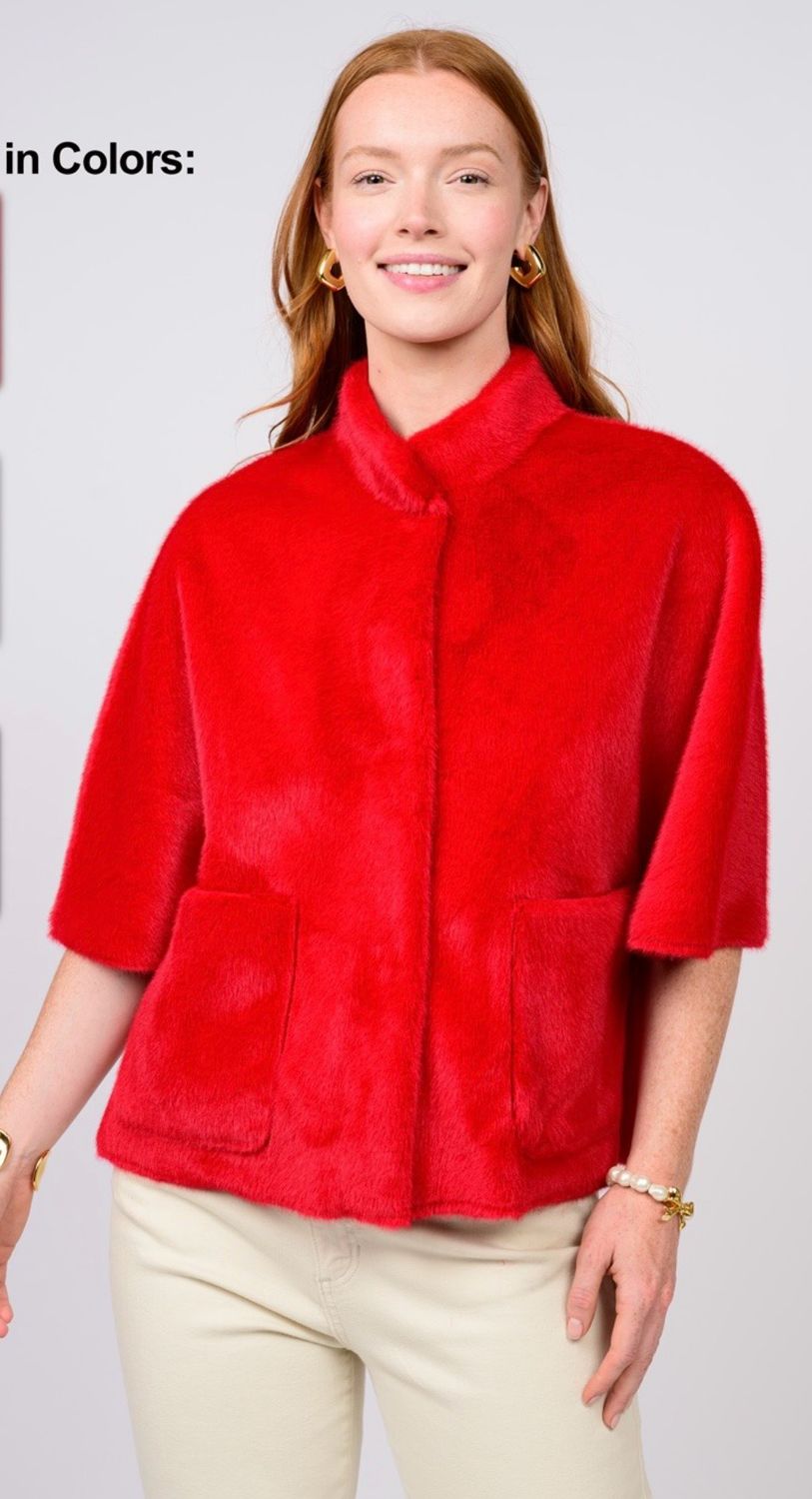 Ivy Jane 130249 Faux Capelet Jacket-Red