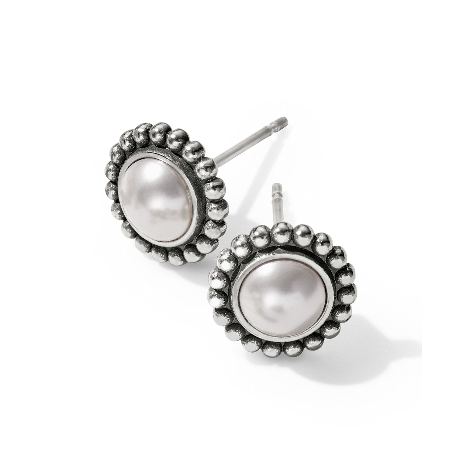 Brighton J20902 Luster Mini Post Earrings-Silver/Pearl