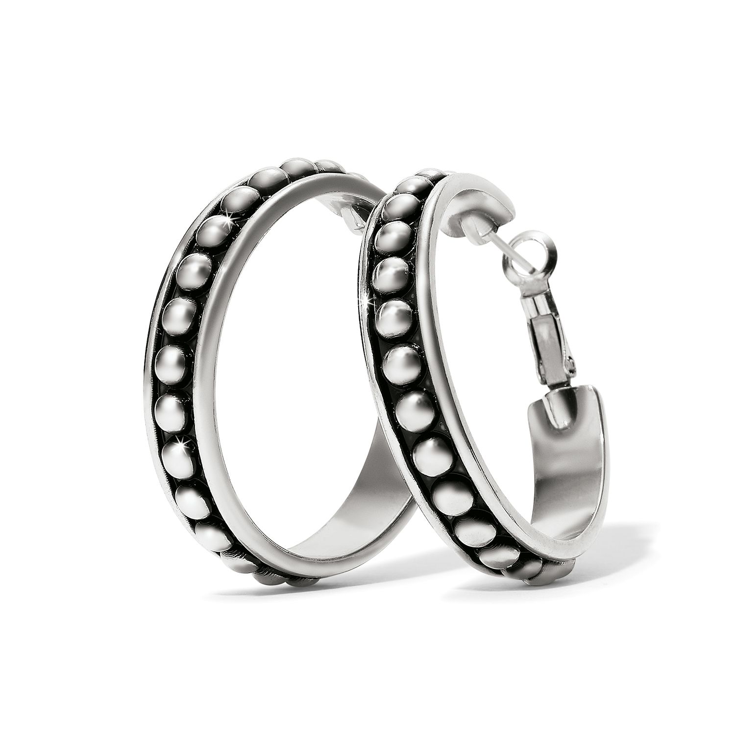Brighton JA9895 Pretty Tough Stud Large Leverback Hoop Earrings-Silver