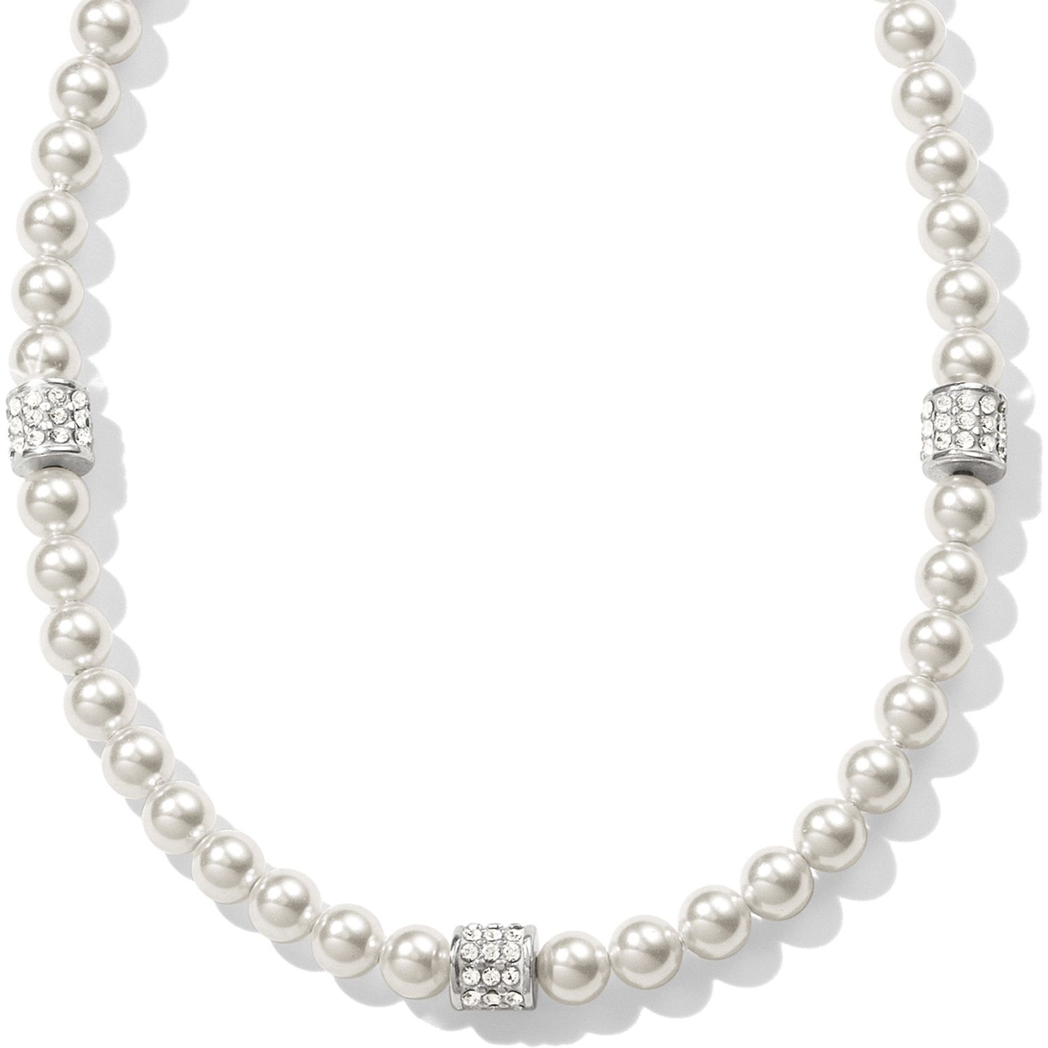 Brighton JM188A Meridian Petite Pearl Station Necklace-Silver/Pearl