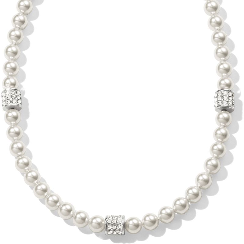 Brighton JM188A Meridian Petite Pearl Station Necklace-Silver/Pearl