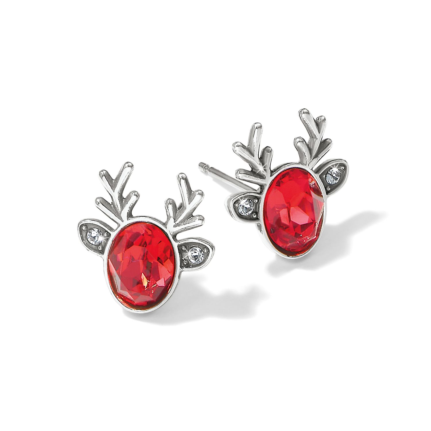 Brighton J22233 Reindeer Glitz Mini Post Earrings-Silver/Red