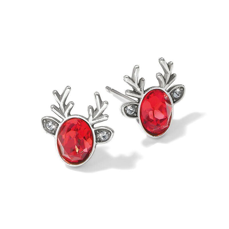 Brighton J22233 Reindeer Glitz Mini Post Earrings-Silver/Red