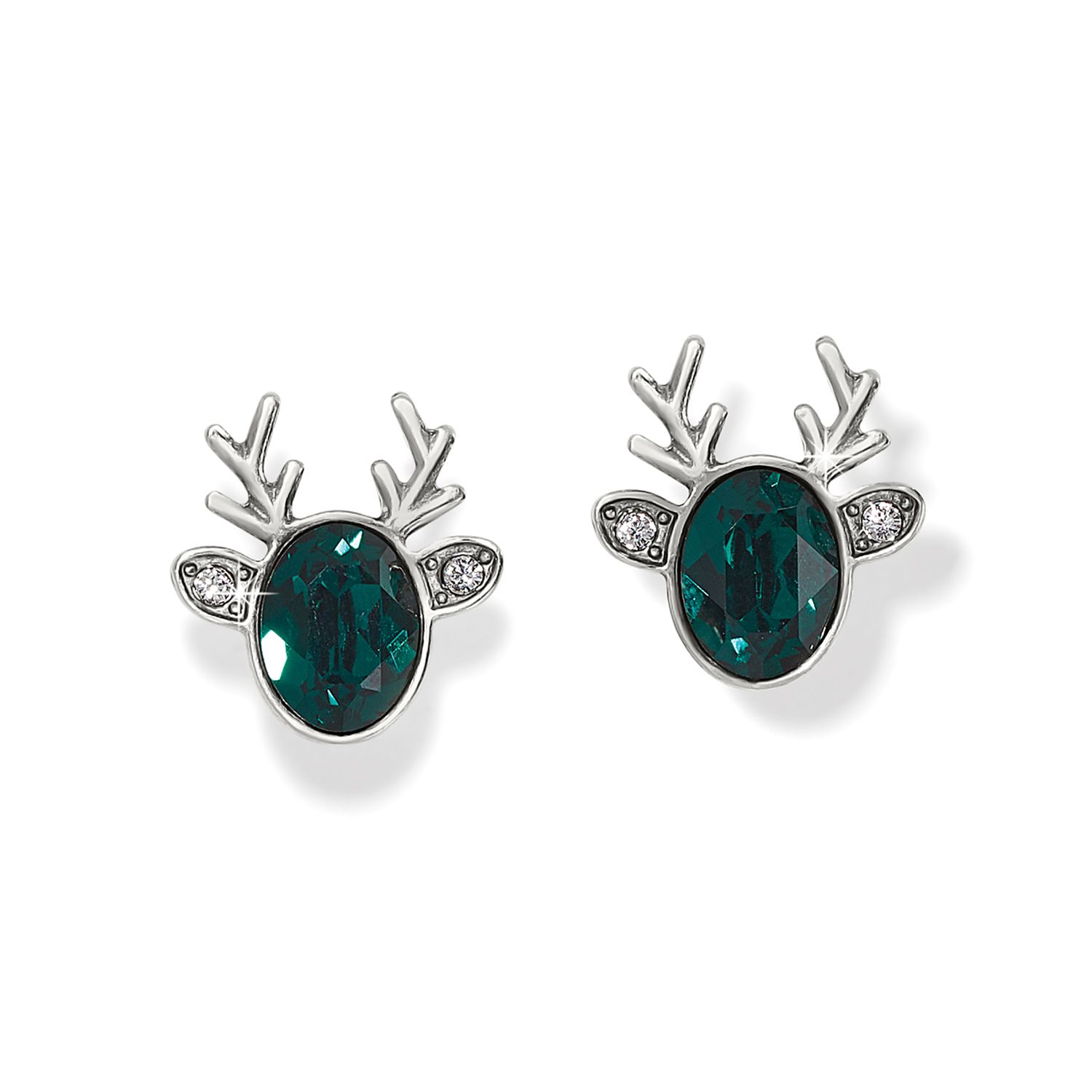 Brighton J22393 Reindeer Glitz Mini Post Earrings-Silver/Green