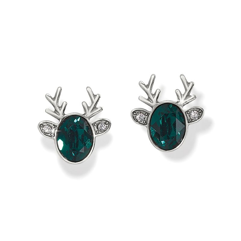 Brighton J22393 Reindeer Glitz Mini Post Earrings-Silver/Green