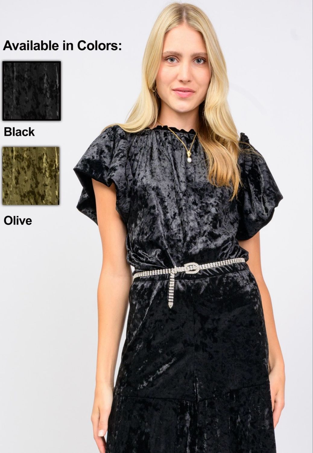 Ivy Jane 630404 Solid Velvet Flounce Top-Black