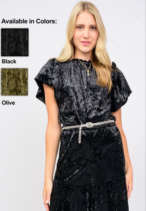 Ivy Jane 630404 Solid Velvet Flounce Top-Black
