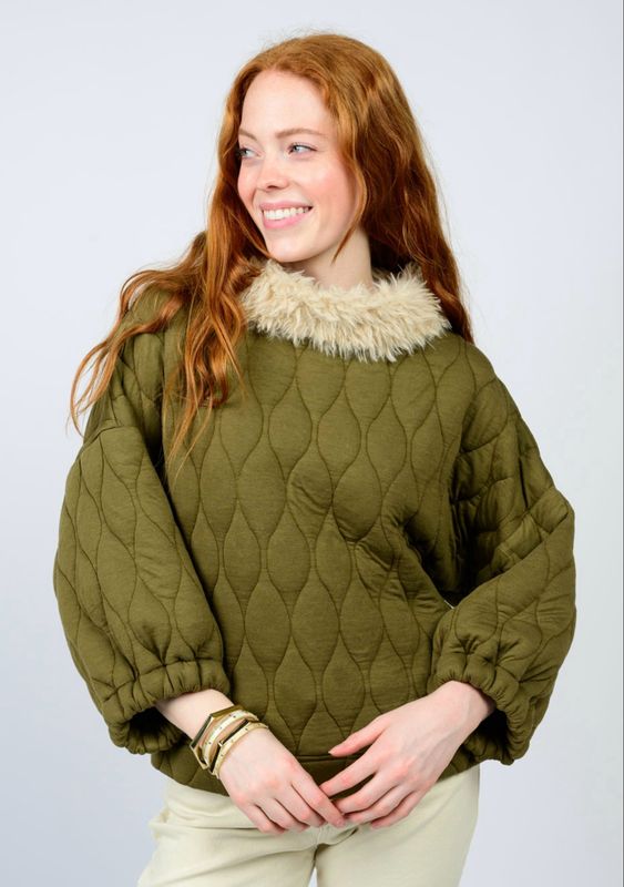 Ivy Jane 930059 Poof Sleeve Quilted Popover-Olive