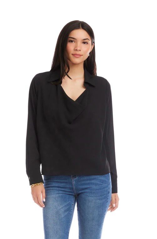 Karen Kane 4L25007 Collared Cowl Neck Top-BK