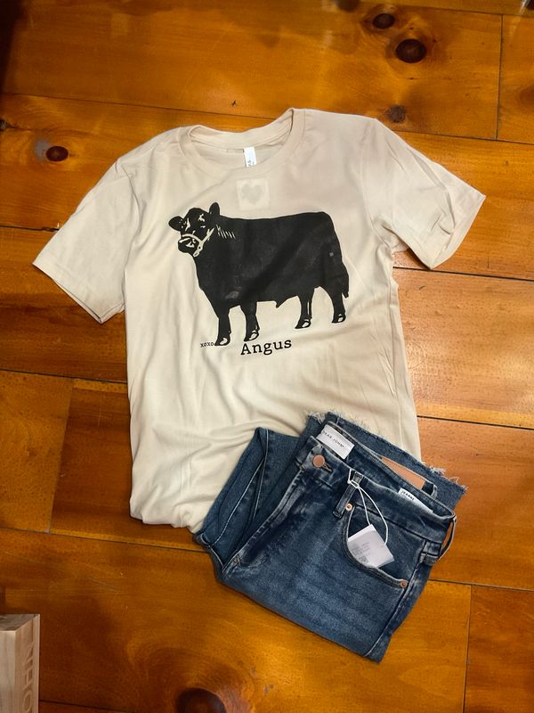 XOXOart &amp; Co. Vintage Angus Tee-Soft Cream