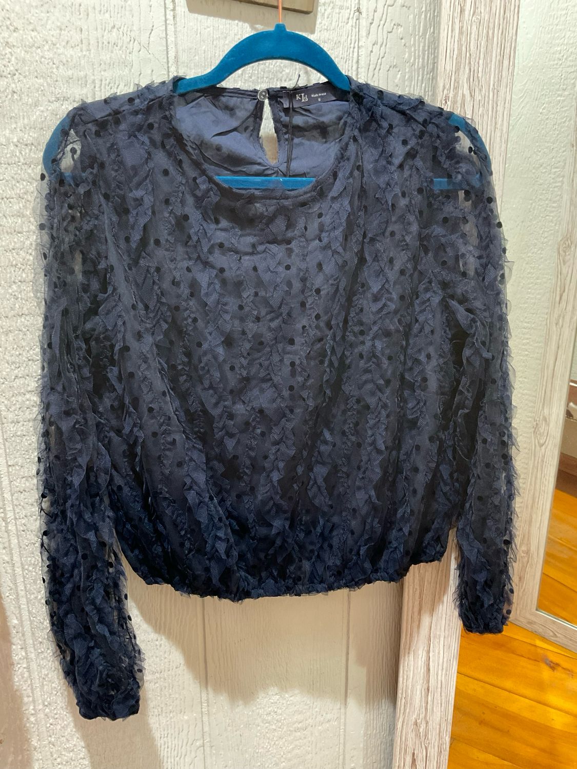 KLd. KD45391 LS Mesh Polka Dot Top-Navy