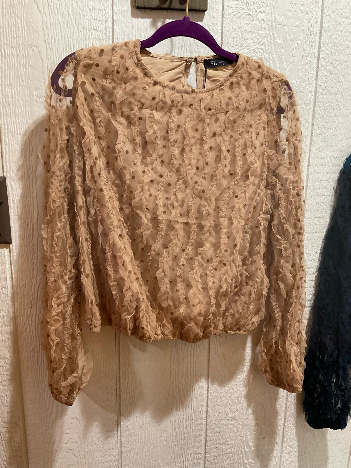 KLd. KD45391 LS Mesh Polka Dot Top-Tan