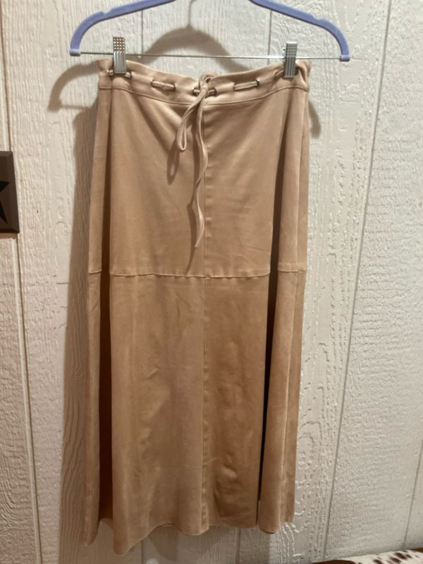 KLd. KD60411 Drawstring Faux Suede Skirt-Beige