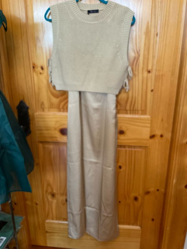 KLd. KD52825 Satin Dress w/ Vest-Gold