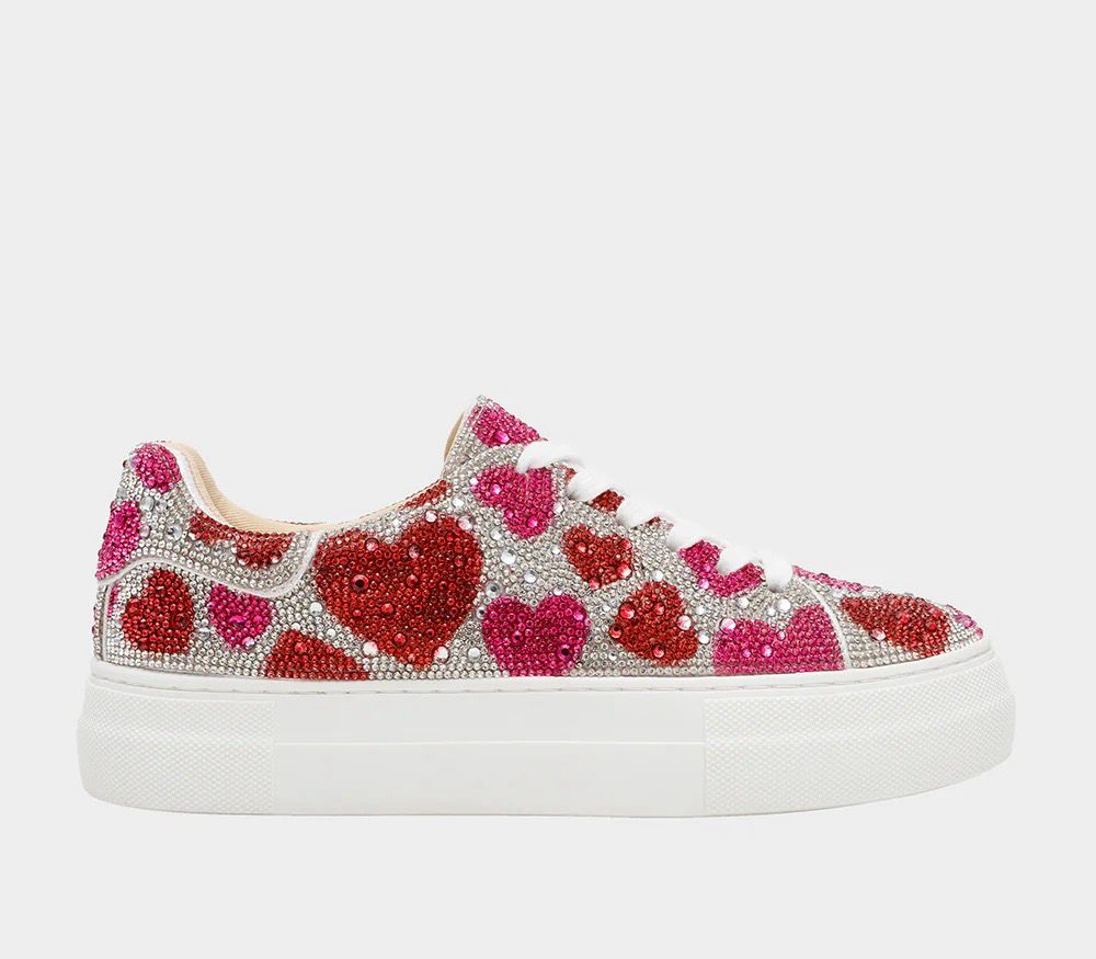 Betsey Johnson Sidny Sneaker-Red/Pink Hearts Multi