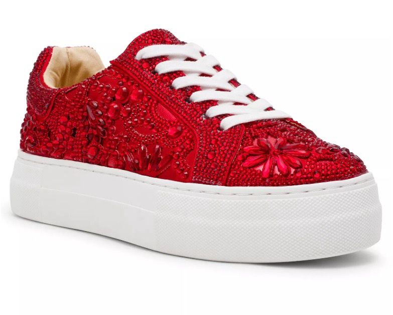 Betsey Johnson Reily Rhinestone Sneaker-Red