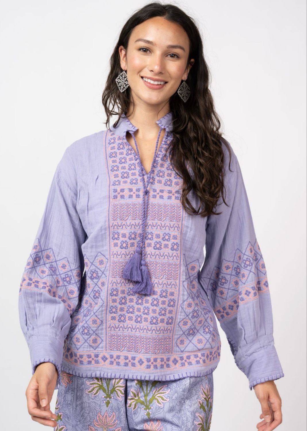 Ivy Jane 630403 Gauze Cross Stitch Top-Periwinkle