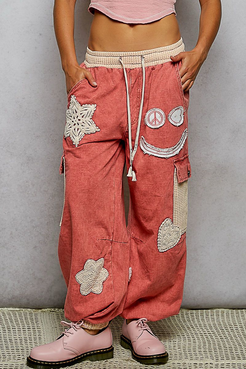 POL GKP58 French Terry Crochet Pant Jogger-Scarlet