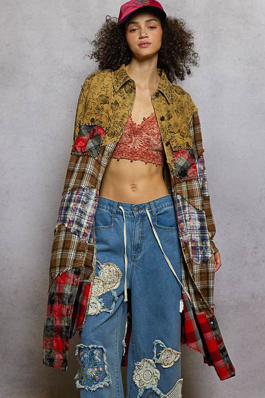 POL WYT105 Maxi Shirt Jacket-Floral Multi