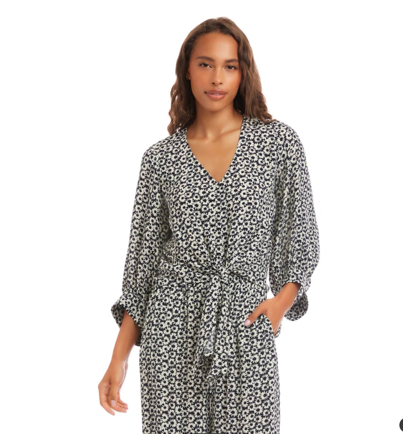 Karen Kane 4L42601 Blouson Tie Front Top-Print