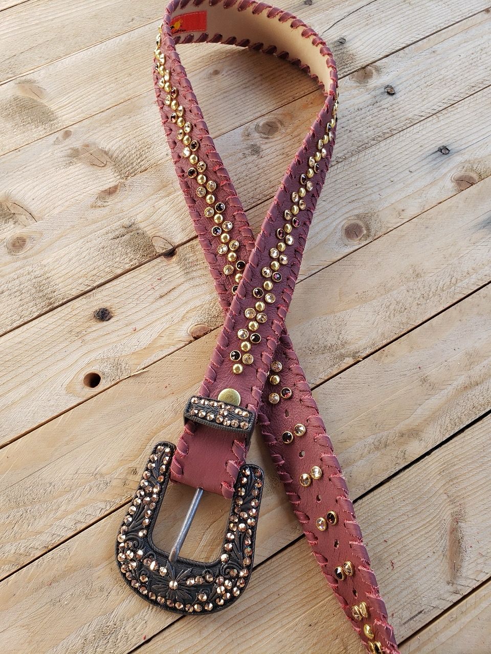 KurtMen B-071 Straight Loop Belt-DK Cherry /Gold
